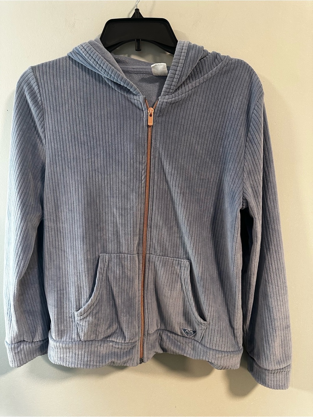 Roxy Girls' Light Blue Ribbed Hooded Zip Jacket
